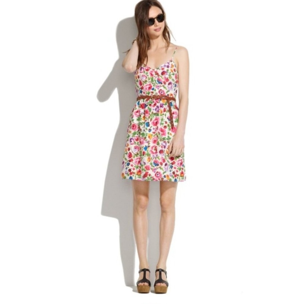 Madewell White Floral Mini Dress with Pink & Green Print